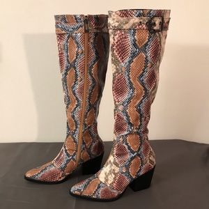 A Rider Girl Multicolored Snake Print Tall Heeled Boots Women’s Size 7
